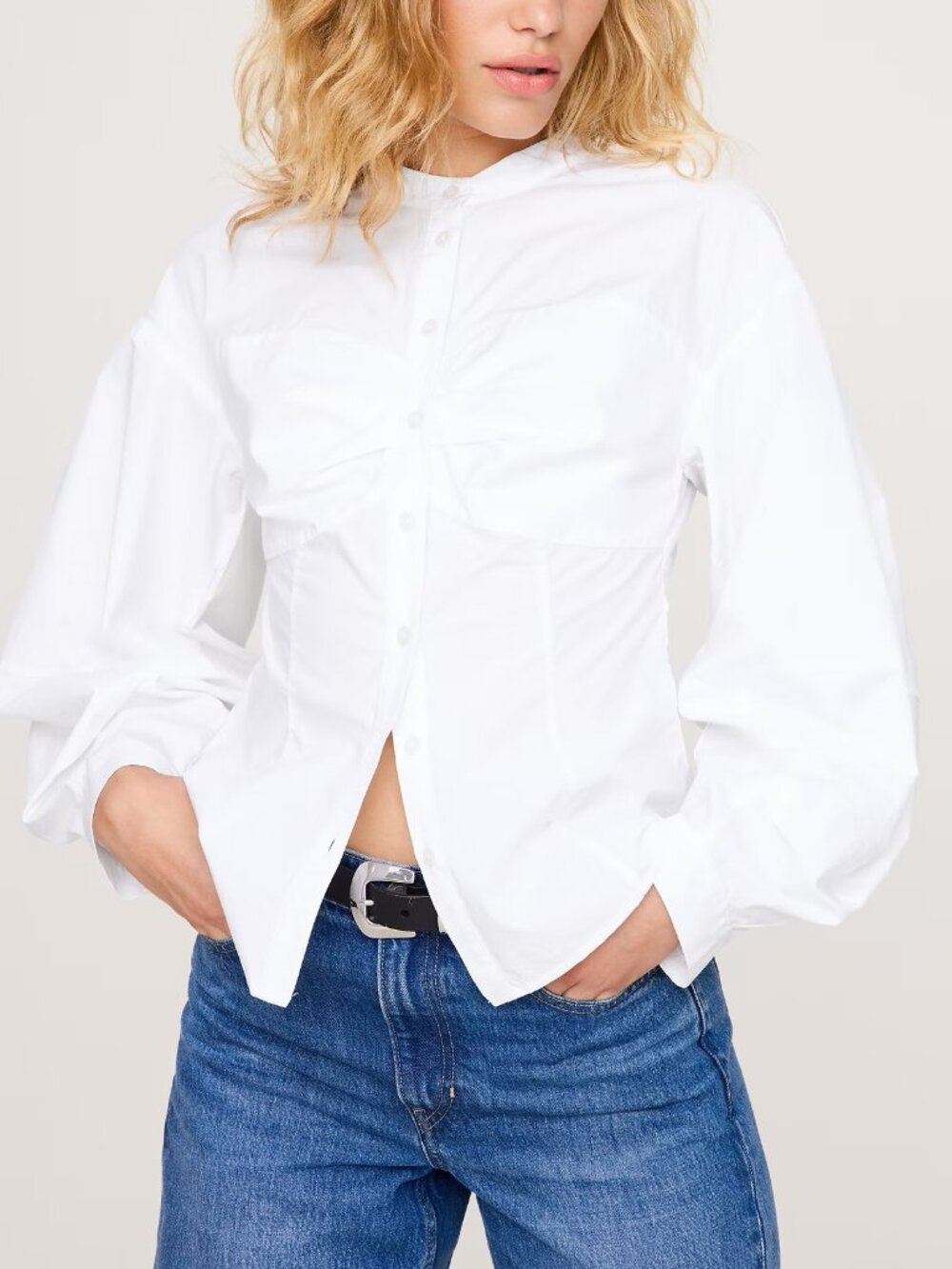 NEW! Banana Republic White Cotton Poplin Balloon-Sleeve Corset Shirt Top 12R